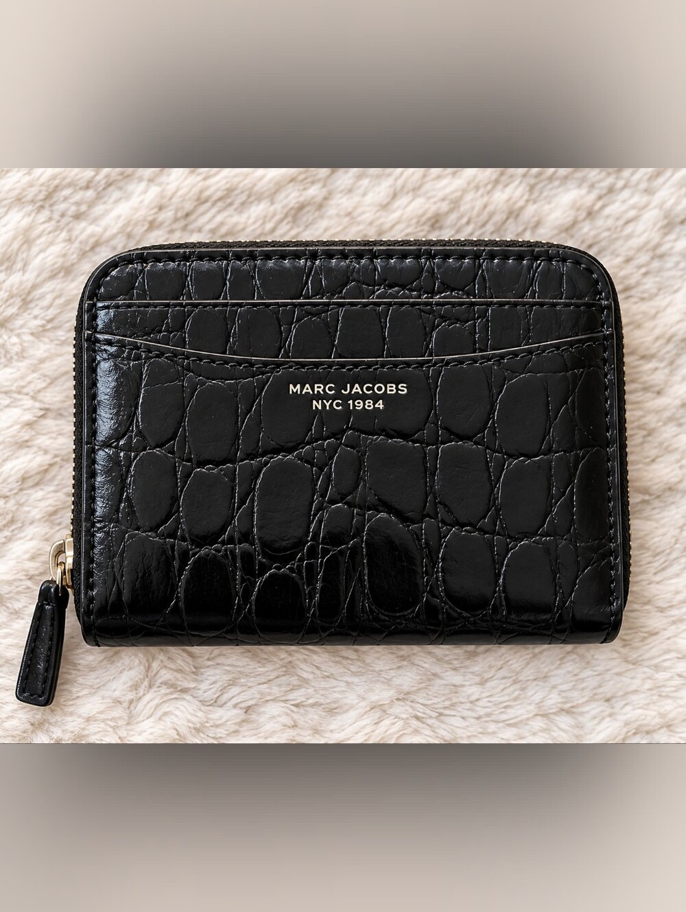 Marc Jacobs Black Croc-Embossed Zip Card Wallet